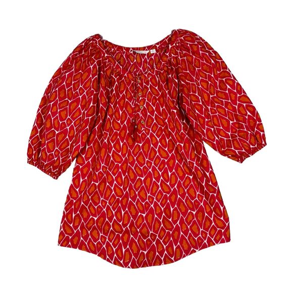 Isaac Mizrahi LIVE! Tops - Isaac Mizrahi Live Shirt Womens XS Orange Red‎ Geometric Casual Bohemian Peasant